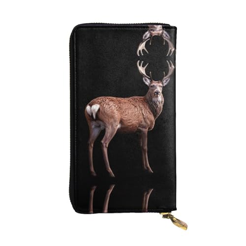GGNKDL Robuste Damen-Geldbörse aus Leder mit rotem Hirsch-Aufdruck, großes Fassungsvermögen, Kreditkarten-Reißverschlusstasche von GGNKDL
