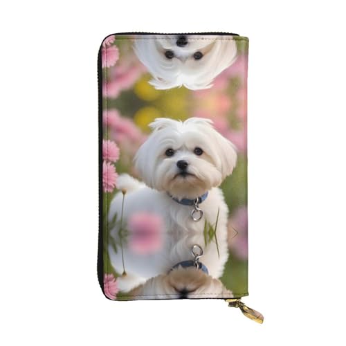 GGNKDL Schöne Malteserhund-bedruckte Damen-Geldbörse aus Leder mit großem Fassungsvermögen, Kreditkartenfach mit Reißverschluss von GGNKDL