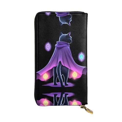 GGNKDL Schwarze Katze im Umhang bedruckt, lange Damen-Geldbörse aus Leder, großes Fassungsvermögen, Kreditkarten-Reißverschlusstasche von GGNKDL