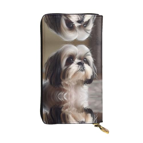 GGNKDL Shih Tzu Hunde-Aufdruck, lange Damen-Geldbörse, Leder, große Kapazität, Kreditkarten-Reißverschlusstasche von GGNKDL