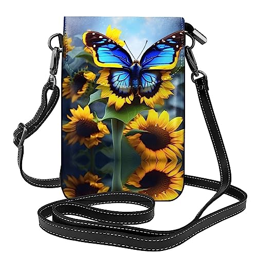 GGNKDL Sunflower Blue Butterfly Printing Crossbody Bag Mobile Phone Bag Women Small Wallet A Practical Gift Suitable for going out, exercising, and shopping von GGNKDL
