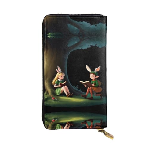 GGNKDL The Elf of Learning Magic Books Damen-Geldbörse aus Leder, lange Handtasche, großes Fassungsvermögen, Kreditkartenfach mit Reißverschluss von GGNKDL