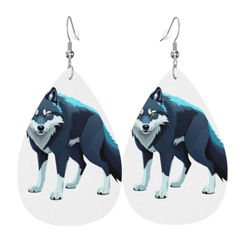 GGNKDL Topo Map Wolf Pack Prints Wassertropfen-Anhänger Ohrringe und Leder-Ohrringe, geeignet als Feiertags-Geburtstagsgeschenk für Frauen von GGNKDL