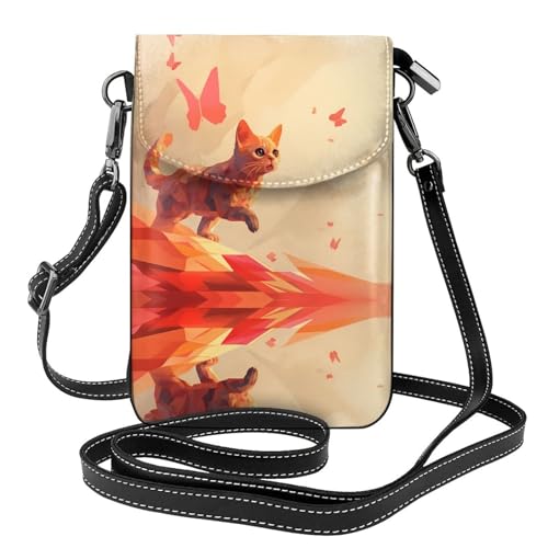 GGNKDL Umhängetasche mit Katzen-Motiv und Schmetterlingsdruck, Handytasche, kleine Geldbörse, ein praktisches Geschenk zum Ausgehen, Trainieren und Einkaufen von GGNKDL