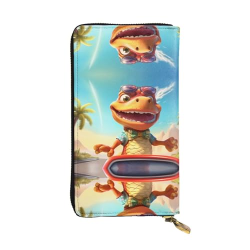 GGNKDL Wacky Dinosaurier-Druck, lange Damen-Geldbörse, Leder, große Kapazität, Kreditkarten-Reißverschlusstasche von GGNKDL