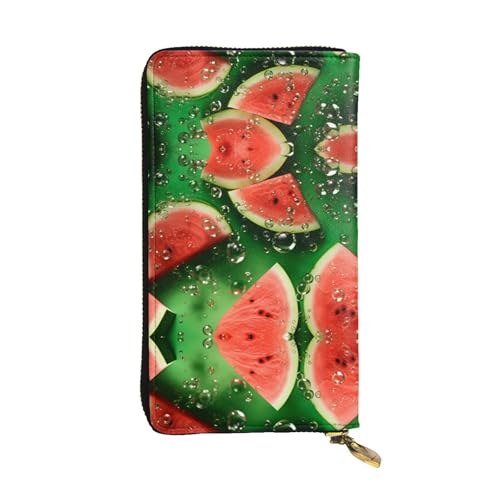 GGNKDL Wassermelone geschnitten in Würfel geschnitten, lange Damen-Geldbörse aus Leder, große Kapazität, Kreditkarten-Reißverschlusstasche von GGNKDL