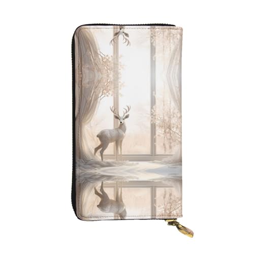 GGNKDL Weißes Reh im Dschungel-Druck, lange Damen-Geldbörse aus Leder, große Kapazität, Kreditkarten-Reißverschlusstasche von GGNKDL