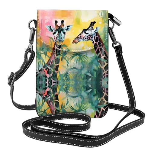 GGNKDL Zwei Giraffen. Bedruckte Umhängetasche, Handytasche, kleine Damengeldbörse, ein praktisches Geschenk zum Ausgehen, Trainieren und Einkaufen von GGNKDL