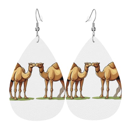 GGNKDL Zwei Kameldrucke, Wassertropfen-Anhänger und Leder-Ohrringe, geeignet als Feiertagsgeschenk für Frauen von GGNKDL
