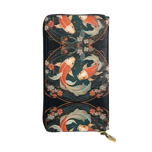 GGNKDL Zwei Koi-Karpfen-Druck, lange Damen-Geldbörse, Leder, große Kapazität, Kreditkarten-Reißverschlusstasche von GGNKDL