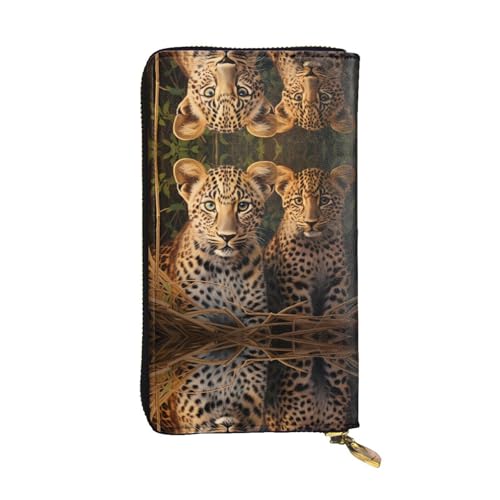 GGNKDL Zwei Leopardenbrüder bedruckte, lange Damen-Geldbörse aus Leder, große Kapazität, Kreditkarten-Reißverschlusstasche von GGNKDL