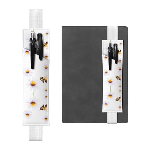 Leder-Stifthalter Lesezeichen GGNKDL Busy Bees sammeln Honigmuster für Hardcover Tagebücher, Planer – Verstellbarer Riemen Band Tasche, weiß, Einheitsgröße von GGNKDL