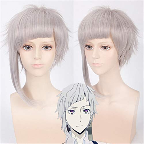 Anime Bungo Streunende Hunde Nakajima Atsushi Cosplay Perücke Kurze silbergraue hitzebeständige synthetische Haare Cosplay Kostüm Perücken + Perücke Kappe von GGOII