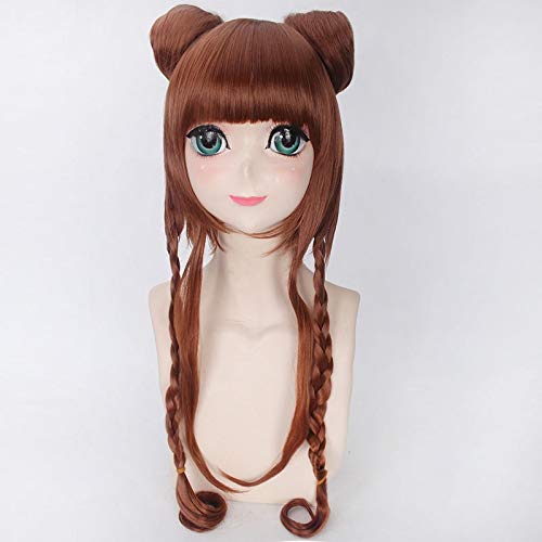 Anime Cosplay Perücke Dark Linen Geflochtene Perücke Hochtemperaturbeständige Faser Synthetik Haar Perücken und zwei Brötchen von GGOII