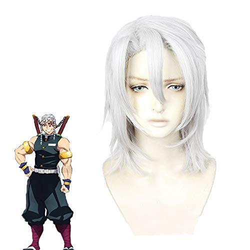 Anime Demon Slayer Kimetsu Nein Yaiba Uzui Tengen Cosplay Perücke Kurze silberweiße Haare Frisur Halloween Party Comiket Perücken von GGOII