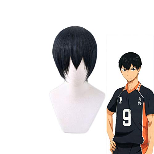 Anime Haikyuu !! Karasuno Kageyama Tobio Schwarz Blau Kurz Perücke Cosplay Kostüm Hitzebeständiges Kunsthaar Haikiyu Männer Perücken von GGOII