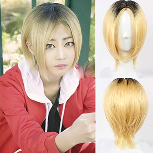 Anime Haikyuu !! Kenma Kozume Cosplay Perücke Kurzes gelbes Kostüm Spiel Perücken Halloween Kostüme Haar + Perücke Cap 343B von GGOII