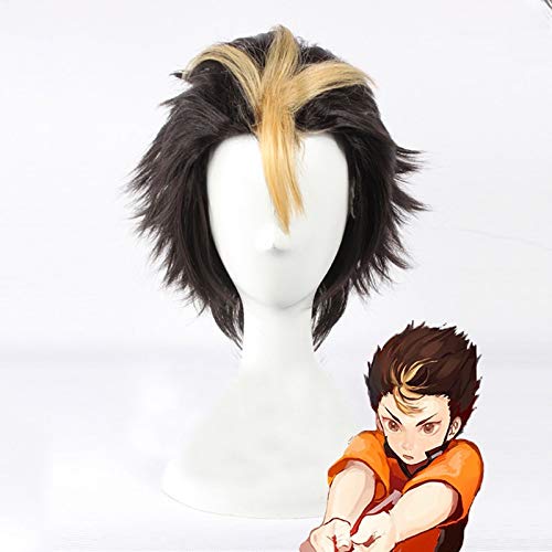 Anime Haikyuu !! Nishinoya Yuu Perücke Cosplay Kostüm Kurze schwarze und blonde hitzebeständige synthetische Haarperücken + kostenlose Perückenkappe von GGOII