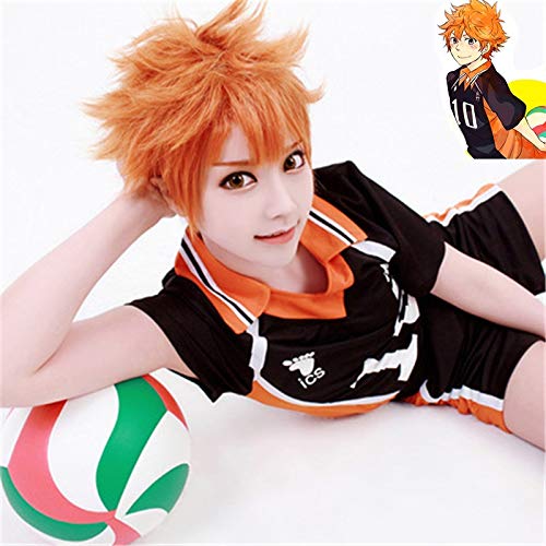 Anime Haikyuu !! Shoyo Hinata Cosplay Perücke Kurzes orangefarbenes Kostüm Spielperücken Halloween Party Perücken + Perückenmütze von GGOII