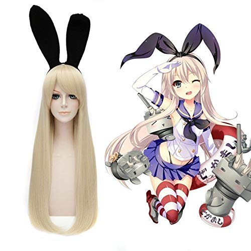 Anime Kantai Kollektion Shimakaze Cosplay Perücken 100cm lang Gold Hitzebeständige Faser Haarteil Halloween Party Kostüm Perücke von GGOII