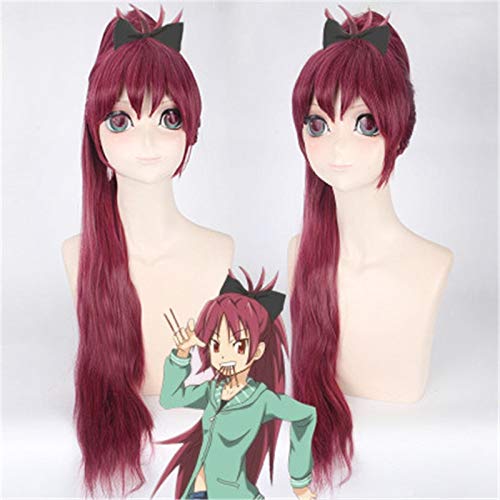 Anime Perücken Puella Magi Madoka Magica.sakura Kyouko Perücke Cosplay Kostüm Weinrot Synthetisches Haar mit 80cm Klauenclip Pferdeschwanz von GGOII