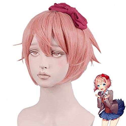 DDLC Doki Doki Literaturclub Sayori Frauen Rosa kurze Perücke Cosplay Kostüm Hitzebeständige synthetische Haarperücken (keine Kopfbedeckung) MZ-401 von GGOII