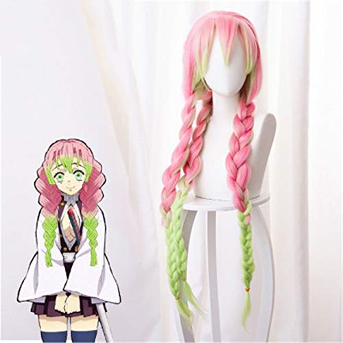 Dämonentöter: Kimetsu No Yaiba Cosplay Perücke Kanroji Mitsuri Grün Rosa Bunte Haarzöpfe Synthetische Haar Perücke Anime Kostüm Perücken von GGOII