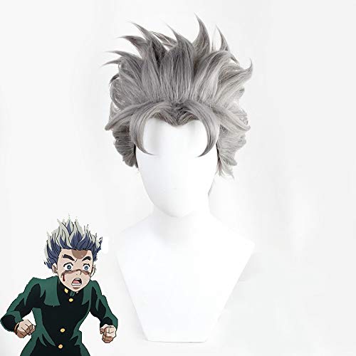 JOJOs bizarres Abenteuer Koichi Hirose Graue kurze Cosplay Perücken Hitzebeständige synthetische Haarperücke für Karneval Halloween Party von GGOII