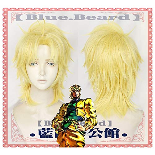 Jojos bizarres Abenteuer Junge Dio Brando Cosplay Perücke Kurze blonde flauschige geschichtete Haarteil DIO Kostüm Rollenspiel Perücken + Haarnetz von GGOII
