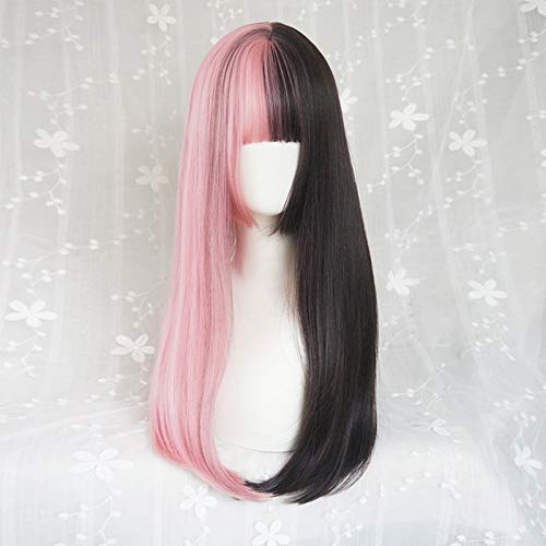 Lolita Ombre Gothic Harajuku Style Schwarz Mixed Pink Langes glattes Haarteil Cute Bangs Cosplay Perücke + Perückenkappe von GGOII