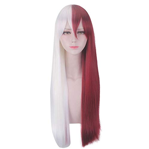 Mein Held Academia Todoroki Shoto Lange Perücke Cosplay Girl Ver. Boku no Hero Academia Rote und weiße Haare Kostüm Halloween Party Perücke PL-205 von GGOII
