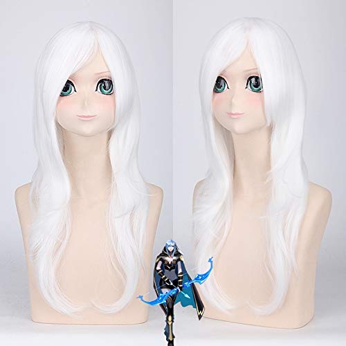 Spiel Perücken LOL Ashe Cosplay Perücken 60cm weiße lockige Faser synthetisches Haar Anime Party Kostüm Perücke Perucas von GGOII