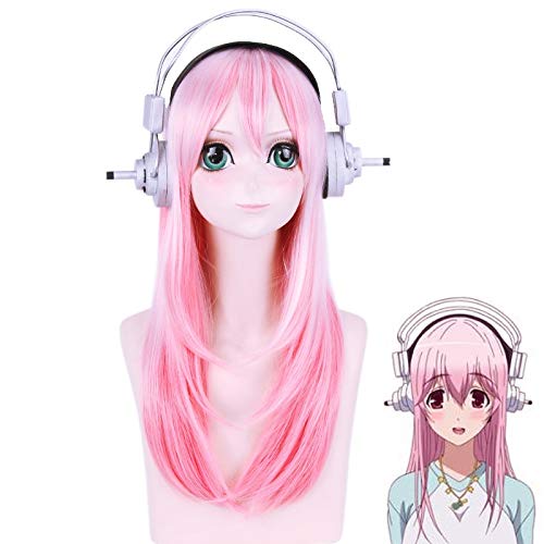 Supersonico Super Sonico 60 cm langes rosa Ombre-Haar mit hitzebeständiger Cosplay-Kostümperücke ohne Kopfhörer PL-333 von GGOII