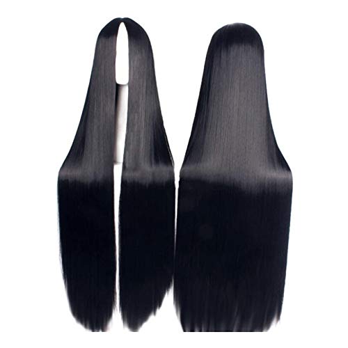 Universal Mittelteil Lang Gerade Schwarze Perücke Männer Frauen Anime Cartoon Cosplay Perücke Zentralscheitel Perücken Synthetisches Kunsthaar 80cm von GGOII