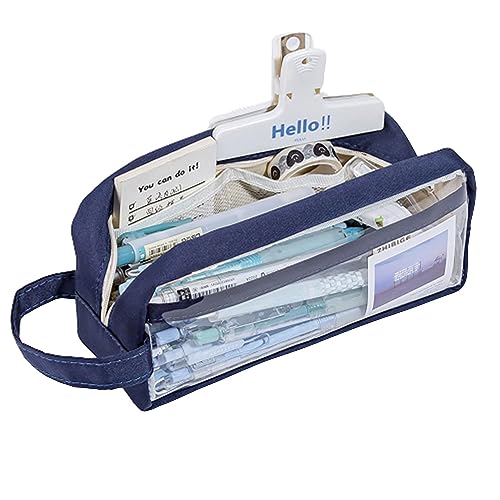 Clear Pencil Pouch Aesthetic School Supplies Large Cute Pencil Case for Girls Preppy Pencil Case Aesthetic, navy, with Clip & Sticky Note, Modern von GGOOB