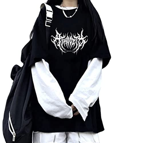 Goth Shirt Gothic Shirt Fake Zweiteilige Alternative Kleidung Goth Langarm Top Grunge Kleidung, Black02, XX-Large von GGOOB