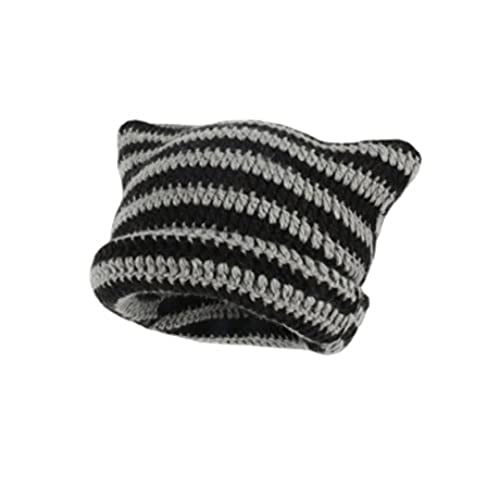 Häkelmützen für Frauen Katze Beanie Vintage Beanies Frauen Fuchs Hut Grunge Accessoires Slouchy Beanies für Frauen, Schwarz, Einheitsgröße von GGOOB