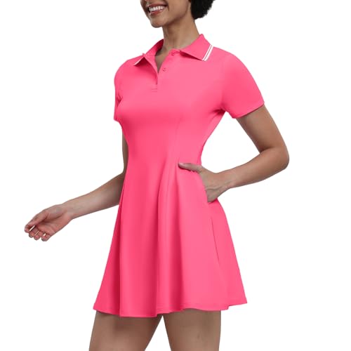 GGOV Damen-Tenniskleid, Golfkleid, kurzärmelig, mit Shorts, Workout, athletisches Kleid, 02 Neon Pink, X-Klein GGOV Damen-Tenniskleid, Golfkleid, kurzärmelig, mit Shorts, Workout, athletisches Kleid, 02 Neon Pink, X-Klein von GGOV