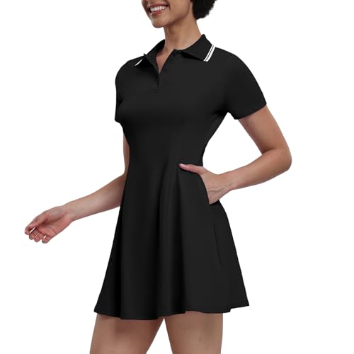 GGOV Damen-Tenniskleid, Golfkleid, kurzärmelig, mit Shorts, Workout, athletisches Kleid, 10 Schwarz, Mittel GGOV Damen-Tenniskleid, Golfkleid, kurzärmelig, mit Shorts, Workout, athletisches Kleid, 10 Schwarz, Mittel von GGOV