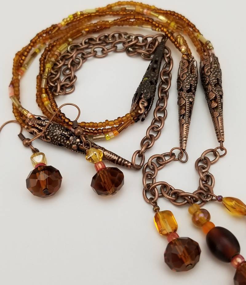 Halskette Und Ohrring Set. Braune Antike Bronze Perlen Boho Set Halskette Und Ohrring Set. Braune Antike Bronze Perlen Boho Set von GGRosaryDesigns