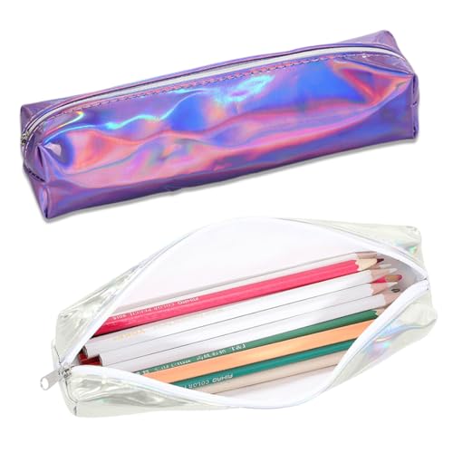 2 Stück Federmäppchen Mädchen Teenager Federtasche Stiftetasche Stiftemappe Pencil Case Schulmäppchen Kosmetiktasche Stift Schule Büro schillernd Perlenfarbe glänzend für Kinder Damen Damen Rosa Weiß von GGUFAY