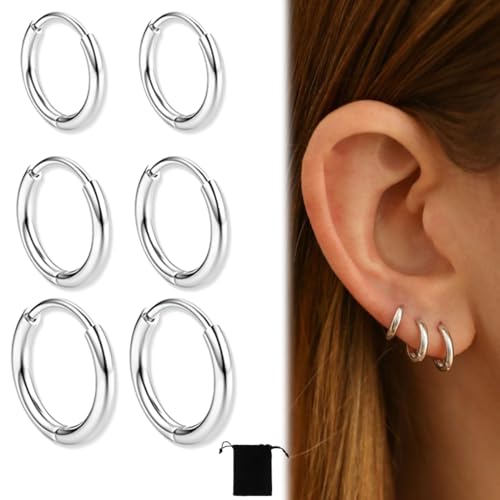 3Paar Kleine Creolen Silber 925 für Damen Mädchen 14K Vergoldet Creolen Gold Ohrringe Set Hypoallergen Cartilage Daith Helix Piercings Ohrringe für Mehrere Piercings 6/8/10MM 3Paar Kleine Creolen Silber 925 für Damen Mädchen 14K Vergoldet Creolen Gold Ohrringe Set Hypoallergen Cartilage Daith Helix Piercings Ohrringe für Mehrere Piercings 6/8/10MM von GGUFAY