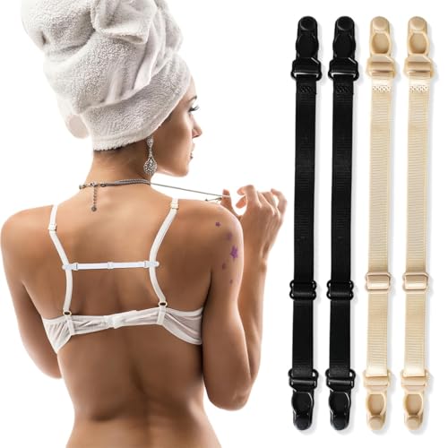 4 Stück BH Träger, BH Träger Halter Clip Damen Rutschfester Verstellbarer BH Clips für Den Rücken Rutschfester Elastischer BH Träger Clip zum Laufen Klettern von GGUFAY