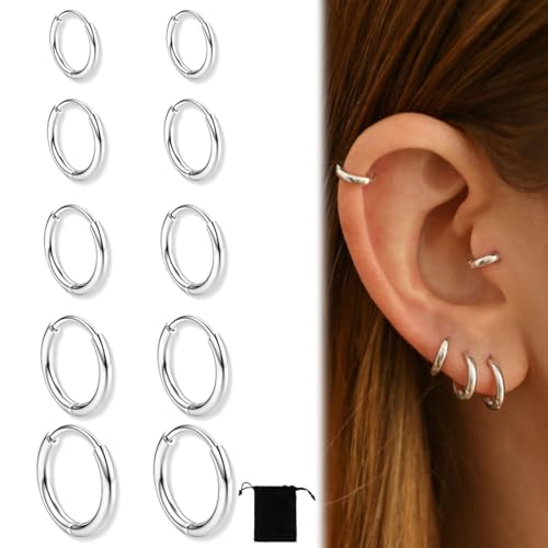 5Paar Kleine Creolen Silber für Damen Mädchen 14K Vergoldet Creolen Gold Ohrringe Set Hypoallergen Cartilage Daith Helix Piercings Ohrringe für Mehrere Piercings 8-16MM 5Paar Kleine Creolen Silber für Damen Mädchen 14K Vergoldet Creolen Gold Ohrringe Set Hypoallergen Cartilage Daith Helix Piercings Ohrringe für Mehrere Piercings 8-16MM von GGUFAY