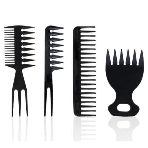 Breiter Zahnkamm Kit, Professioneller Haircomb, Styling Kamm Herren, ideal für Haarstyling Haarkamm, Entwirrkamm Und Teasing Comb Für Herren Mann Friseure [4 Stücke] von GGUFAY