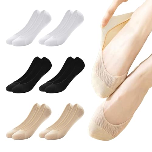 Füßlinge Damen, 6 Paar Füßlinge Ballerina Socken Damen, Atmungsaktiv Unsichtbare Ballerina Sneaker Socken mit Rutschfest Silikon, Unsichtbare Atmungsaktiv Halbsocken von GGUFAY