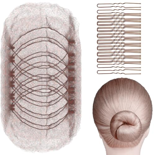 GGUFAY 20 Stück Unsichtbare Haarnetz mit 40 Stück Haarnadeln,Nylon Haar Netze für Buns, Kinder Ballett Haarknoten Former Elastischer,Mädchen Hochsteckfrisuren Zubehör(Kaffeefarbe) von GGUFAY