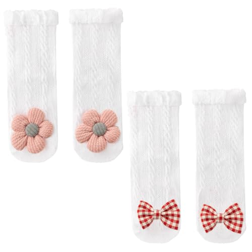 GGUFAY 2er Set Babysocken, Mit Blumen- & Schleifen-Design, Weiche Baby-Socken, Ideales Baby 1 Jahr Geschenk von GGUFAY