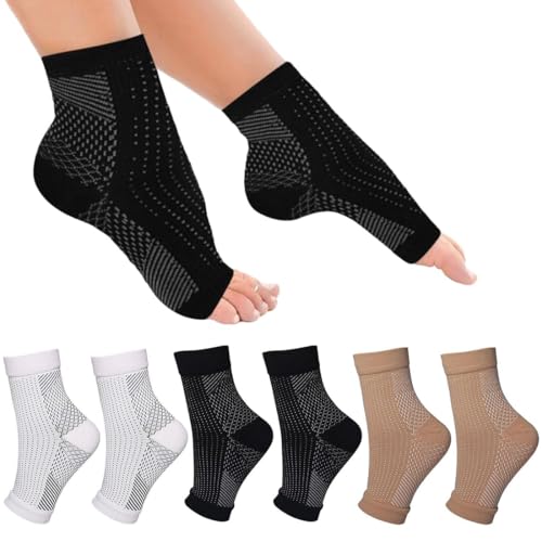GGUFAY 3 Paar Kompressionsstrümpfe für Herren & Damen, Sprunggelenkbandage Knöchelbandage Fußbandage Kompressionssocken Plantar Fasciitis Socken für Sport Fitness Laufen Durchblutungsförderung (L/XL) von GGUFAY