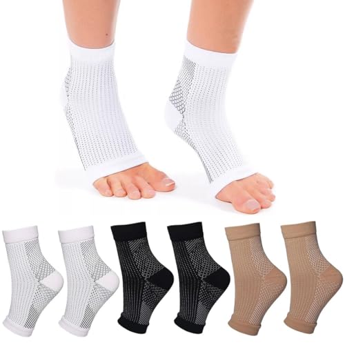 GGUFAY 3 Paar Kompressionsstrümpfe für Herren & Damen, Sprunggelenkbandage Knöchelbandage Fußbandage Kompressionssocken Plantar Fasciitis Socken für Sport Fitness Laufen Durchblutungsförderung (S/M) von GGUFAY